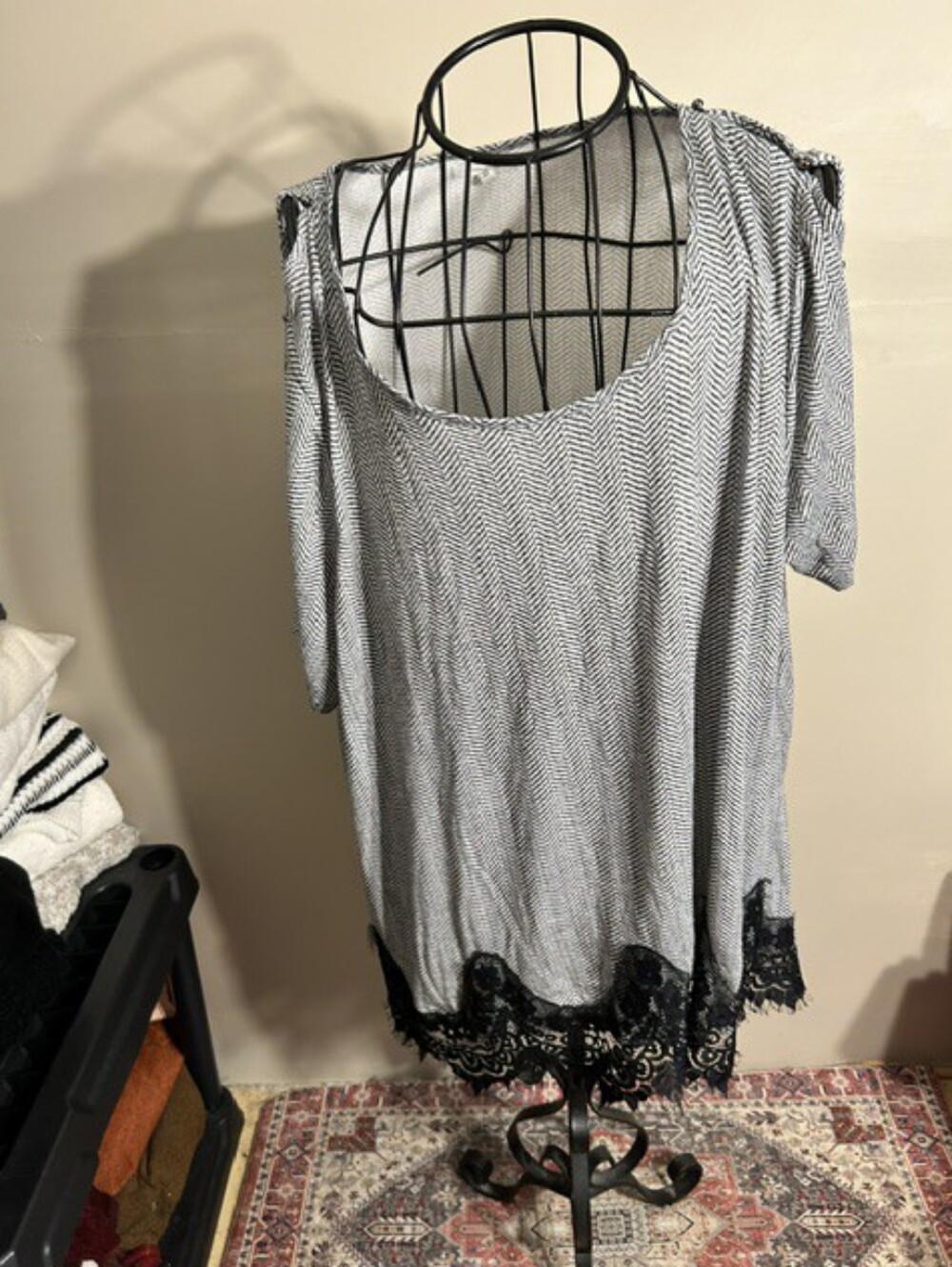 3x size 3 x womens tee shirt t blouse black white print lace casual dress